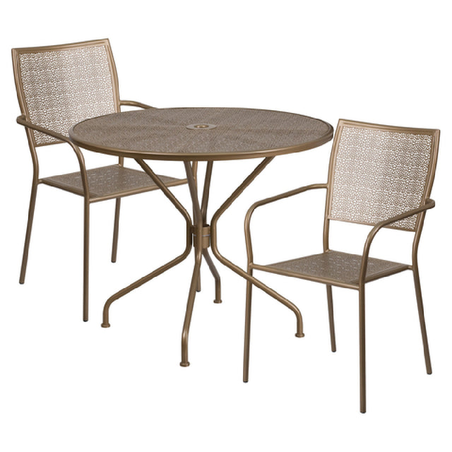 Flash Furniture CO-35RD-02CHR2-GD-GG Patio Table Set Includes (1) Table: 35-1/4" Dia. X 28-3/4"H