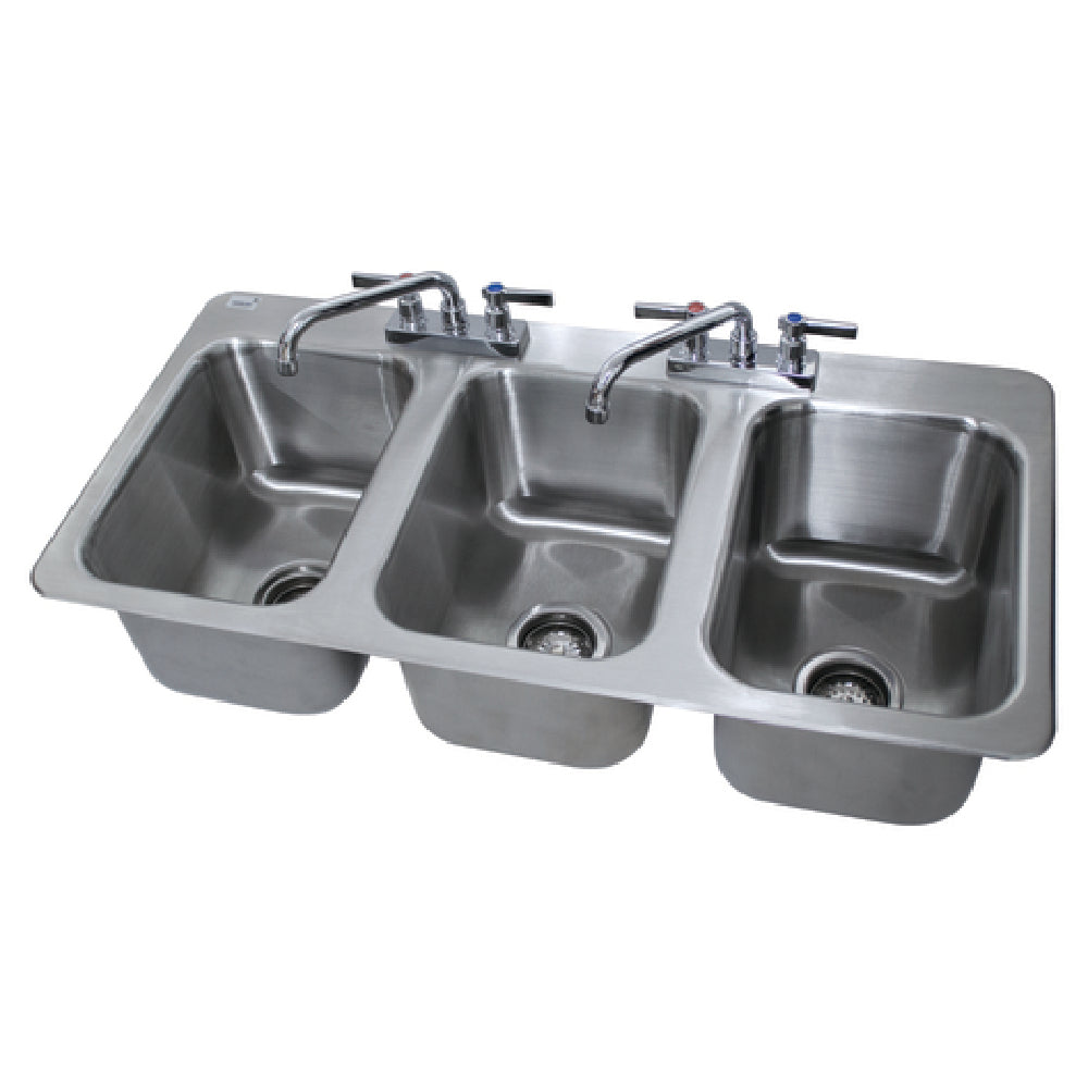 Advance Tabco DI-3-10 Drop-In Sink 3-compartment 10" Wide X 14" Front-to-back X 10" Deep Each/bowl