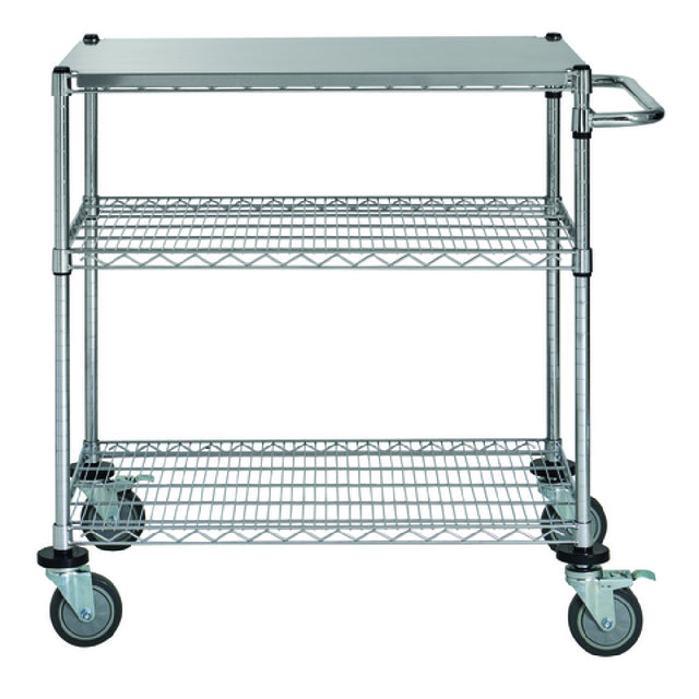 Hubert 93978 - HUBERT® 3-Tier Wire Cart With Stainless Steel Top, Chrome, 36"L X 24"W X 39 1/2"H