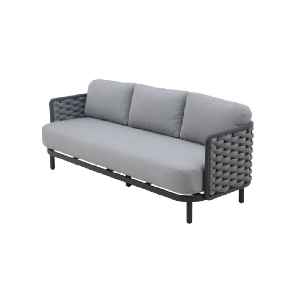 Plantation Prestige Commercial Furniture 8830222-015402 Coronado Sofa Gunmetal Frame Finish With 1" Woven Cording In Light Grey