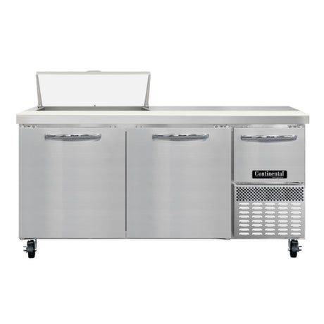 Continental Refrigerator RA68N8 Refrigerated Base Sandwich Unit 68"W 300 Series Stainless Steel Top With (8) 1/6 Size X 4" Deep Pans