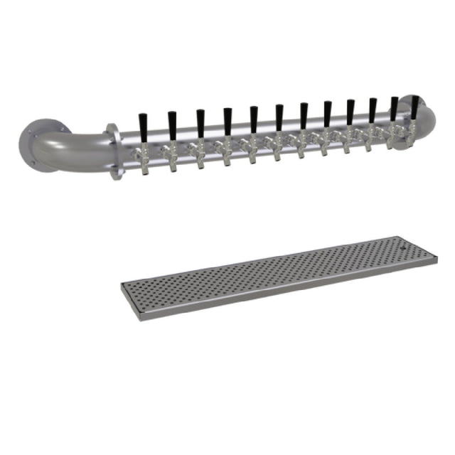 Glastender PW-12-SS Pipe Wall Draft Dispensing Tower Wall Mount (12) Stainless Steel Faucets (handles Not Included)
