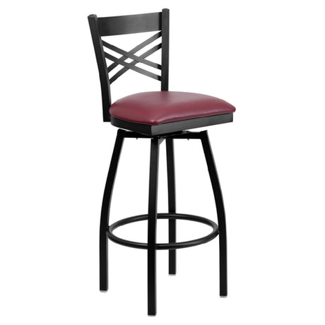 Flash Furniture XU-6F8B-XSWVL-BURV-GG Hercules Series Bar Stool Metal X-back Burgundy Vinyl Upholstered Padded Swivel Seat