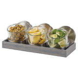 Cal Mil 1850-5-83 Ashwood Mixology Display Set 17-1/4"W X 7"D X 6"H Includes: (3) Round 32 Oz. Round Glass Jars With Silicone Lined Stainless Steel Lids