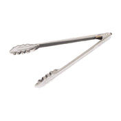 Mercer M21512LK - 12" Utility Tong, Pull Locking Mechanism Scalloped End, 18-0 Stainless Steel