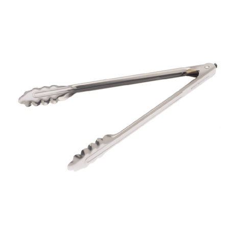 Mercer M21512LK - 12" Utility Tong, Pull Locking Mechanism Scalloped End, 18-0 Stainless Steel