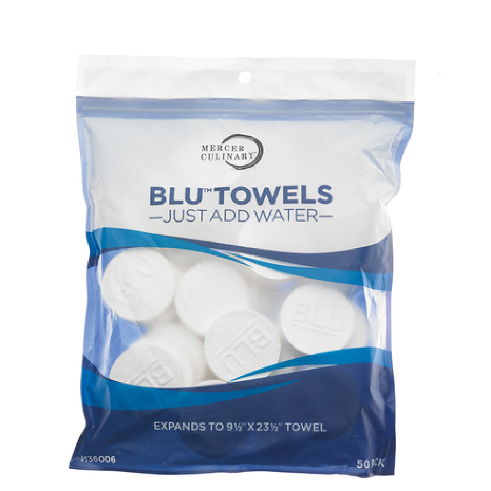 Mercer Culinary M36006 BLU™ Towels Reusable 1-3/4" Dia. X 3/8" When Dehydrated