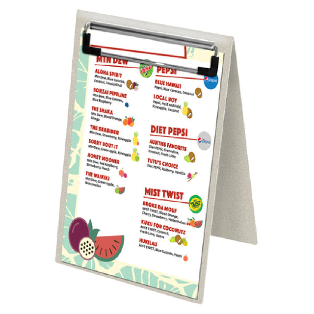 Menu Solutions MTDBL-57-CLP_SWIRL Table Tent Holds 5" X 7" Insert Double Sided
