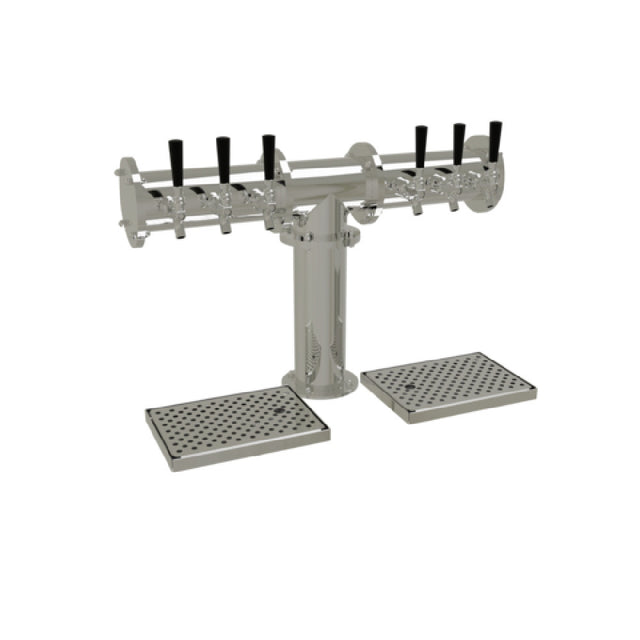 Glastender PT-6-MFR Pipe Tee Draft Dispensing Tower Countertop (6) Stainless Steel Faucets (handles Not Included)