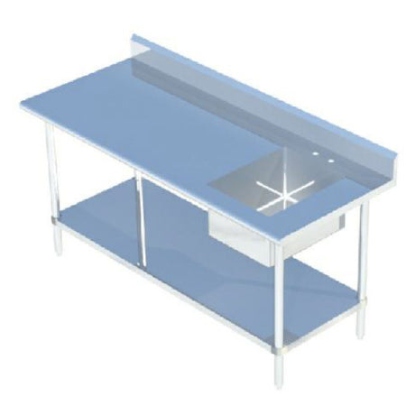 Sapphire Manufacturing SMTPS-3060R Work Table With Prep Sink 60"W X 30"D 16/304 Stainless Steel Top With 1-1/2" Rounded Front Edge