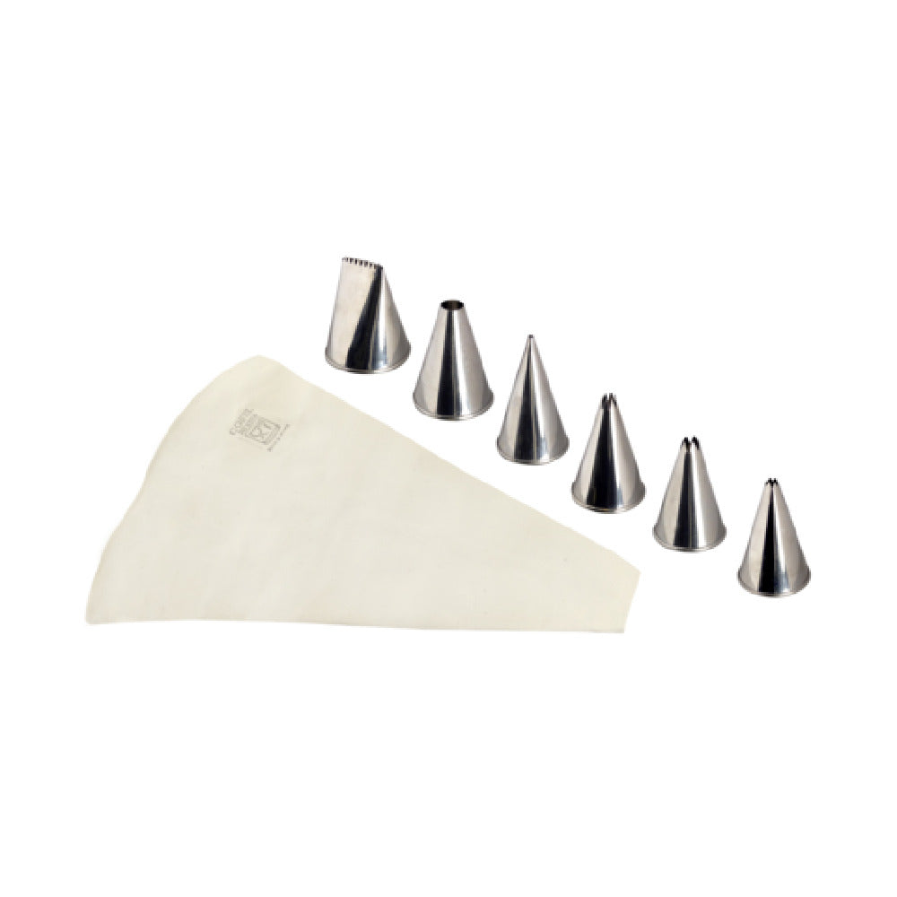 Louis Tellier 889151 Piping Set Includes: (1) 11.80"H Cotton Piping Bag (6) Assorted Icing Tips