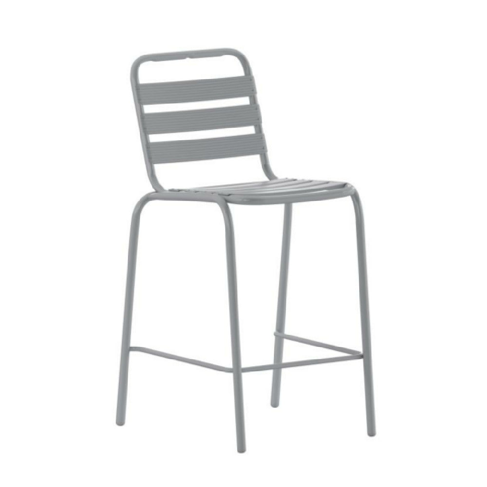 Flash Furniture TLH-015H-GG Lila Commercial Silver Metal Indoor-Outdoor Restaurant Bar Height Stool With Metal Triple Slat Back