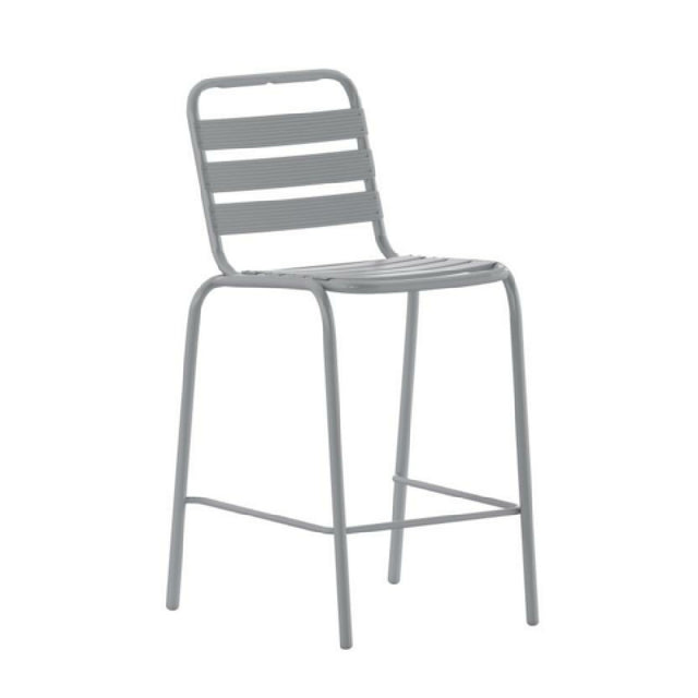 Flash Furniture TLH-015H-GG Lila Commercial Silver Metal Indoor-Outdoor Restaurant Bar Height Stool With Metal Triple Slat Back