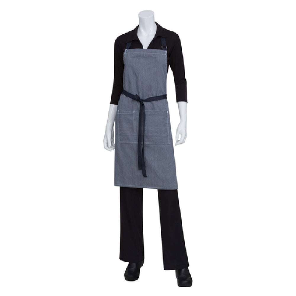 Chef Works AB037-IBL-0 Portland Bib Apron 34"L X 30"W Contrast Tape Ties