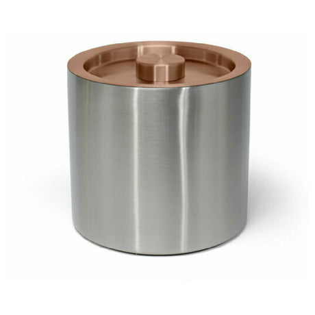 FOH RIB075BSS21 3qt Round Brushed Stainless Ice Bucket Silver With Rose Gold Lid