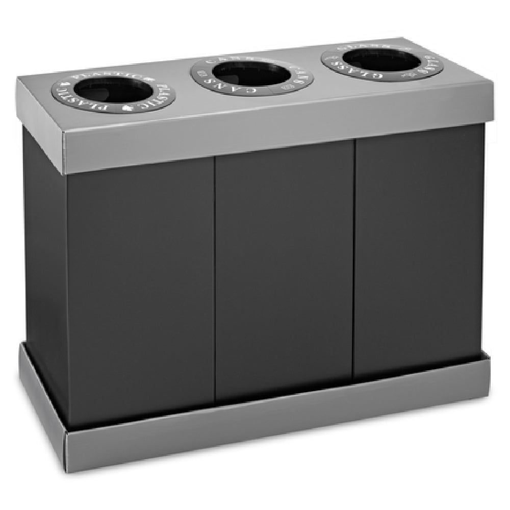 Alpine Industries ALP471-03-BLK Recycle Bin Center 46"W X 16"D X 32-1/2"H (3) 28 Gallon Black Bins With 12" Dia. Deposit Openings