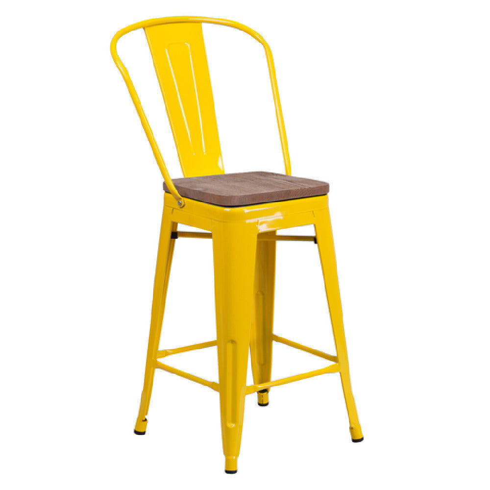 Counter Height Bar Stool w/ Curved Back & Wood Seat - Thumbnail 3