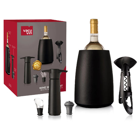 Spill-Stop 13-751 - VacuVin® Wine Set, 5-piece Black, Gift Box Set Includes Corkscrew