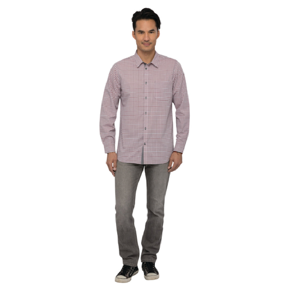 Chef Works SHC05-CHP-2XL Men's Gingham Shirt Long Sleeves Contrast Fabric On Inner Sleeve Band