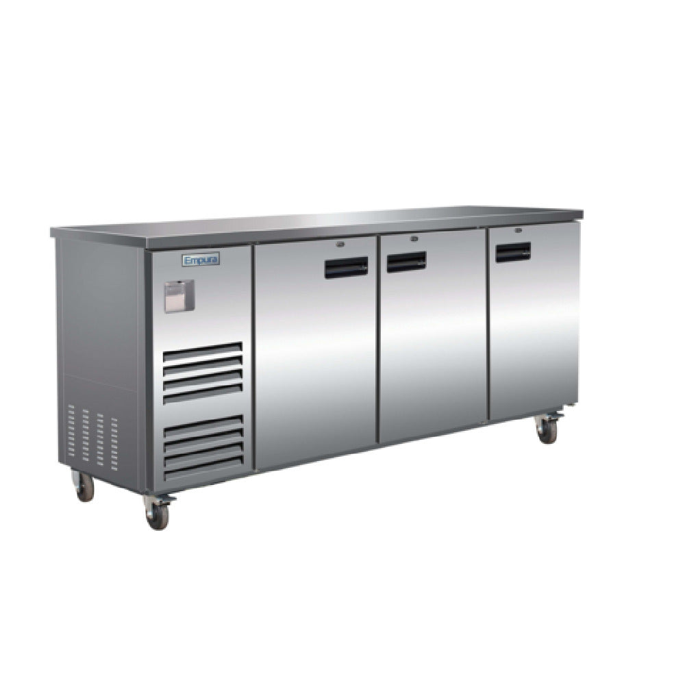 Empura E-KBB90-3-27-S - Back Bar Cooler, 3 Swing Solid Doors, 90"W X 27 5/8"D X 42 1/2"H