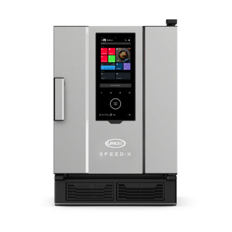 UNOX XAPA-0523-EXLS SPEED-X™ Electric Combi Speed Oven Offers A Combination Of Rapid Cooking By Blending The Power Of Steam With The Speed Of Microwaves. SPEED-X™ Is The First Ever Self-washing Combi Speed Opven. It Has A Capacity Of 10 GN2/3 Tr