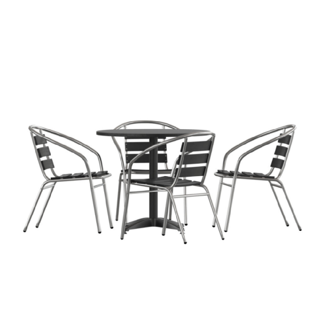 Flash Furniture TLH-ALUM-32RD-017BK4-GG Lila Table & Seat Set 31-1/2" Dia. Round Metal Table