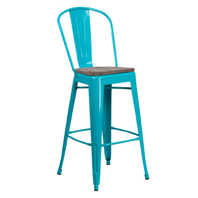 Flash Furniture ET-3534-30-CB-WD-GG Bar Stool 500 Lb. Weight Capacity Curved Back With Vertical Slat