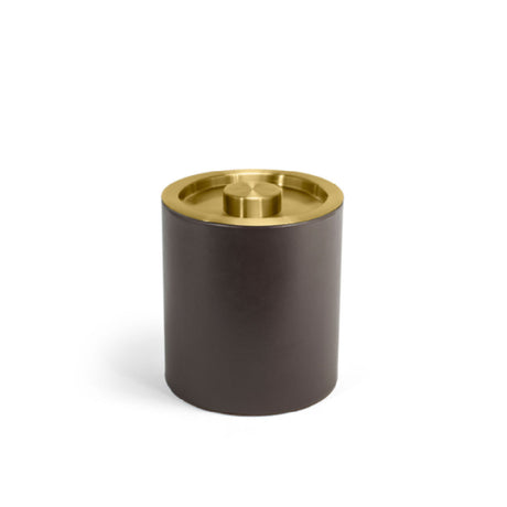 FOH RIB062BRL21 2qt Round London Ice Bucket Brown With Matte Brass Lid Includes One RIB014BRL21-BTM 2qt Round London Ice Bucket Base Brown