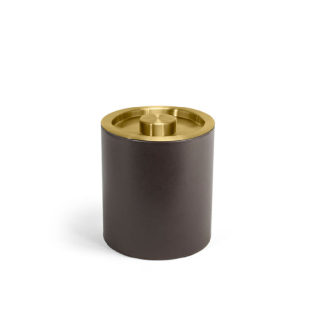 FOH RIB062BRL21 2qt Round London Ice Bucket Brown With Matte Brass Lid Includes One RIB014BRL21-BTM 2qt Round London Ice Bucket Base Brown
