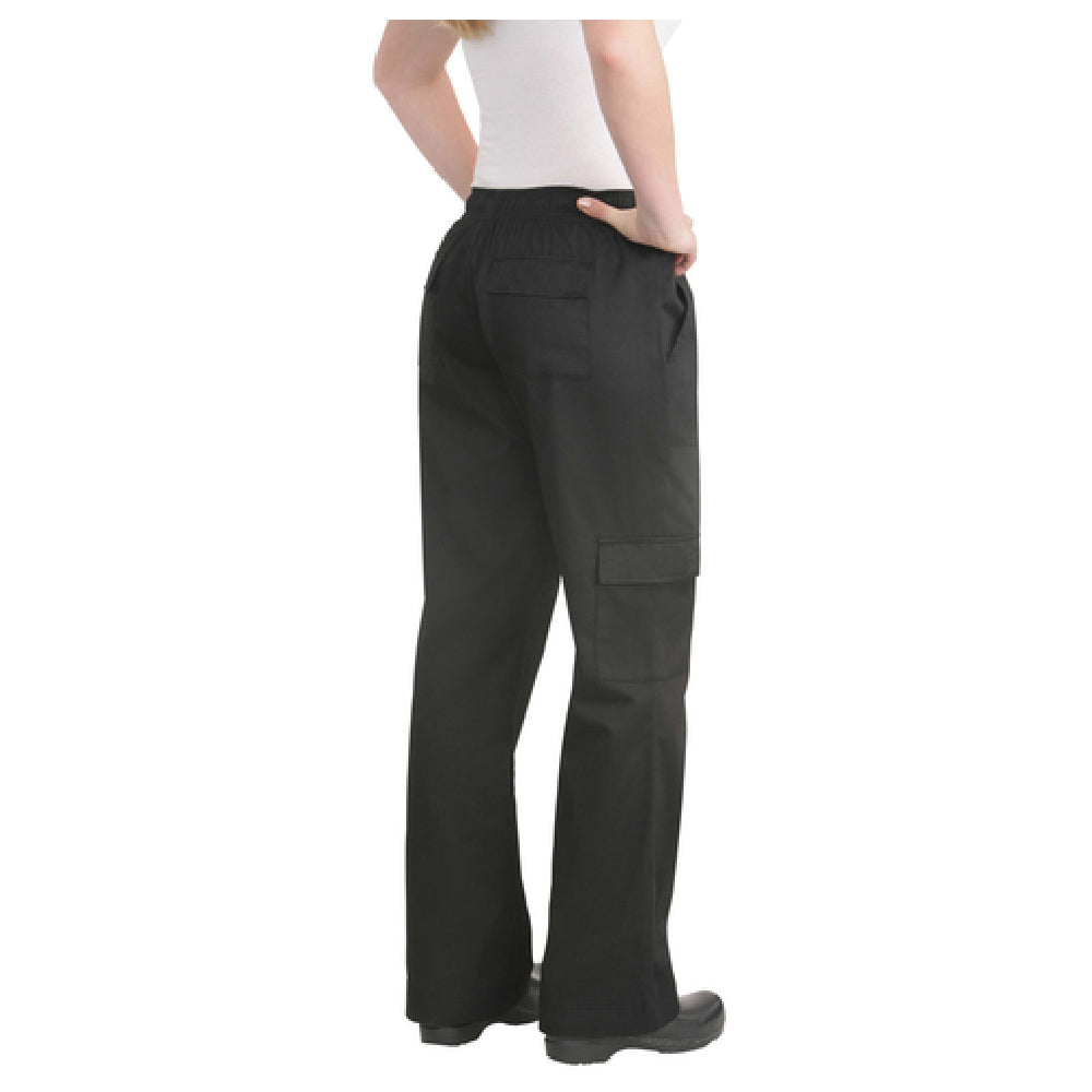 Chef Works CPWO-BLK-S Women's Cargo Pants Elastic Waistband With Drawstring Right Leg Cargo Pocket Velcro® Flap