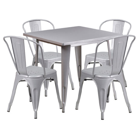 Flash Furniture ET-CT002-4-30-SIL-GG Table And Chair Set Includes (1) 31-1/2"W X 31-1/2"D X 29-1/2"H Table