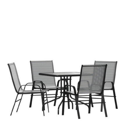 Flash Furniture TLH-073A2303C-GY-GG Brazos 5 Piece Outdoor Patio Dining Set 31.5" Square Tempered Glass Patio Table