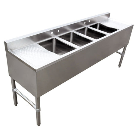 Omcan 44603 (44603) Under Bar Sink (4) 10" X 14" X 10" Compartments (2) 1" Dia. Center Faucet Holes 4" Apart