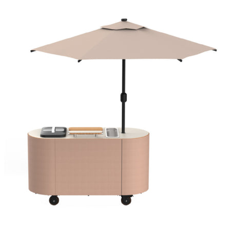 Steelite MGCOVC02VXCC - Oval Cocktail Cart With Vanilla Top, Cream Cover, And Cream Umbrella