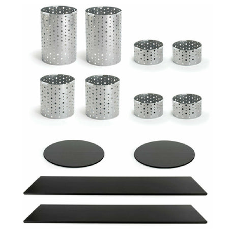 FOH BST023MUM28 Buffet Essentials Dots Black Bamboo On Silver Includes Two BRI004BCI20 Dots Risers Set Of 4 Silver