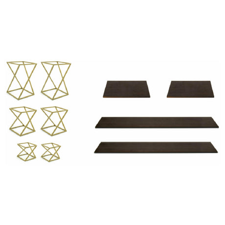 FOH BST034MUM28 Buffet Essentials Twist Mahogany Bamboo On Matte Brass Includes Two BRI005GOI28 Twist Risers Set Of 3 Matte Brass