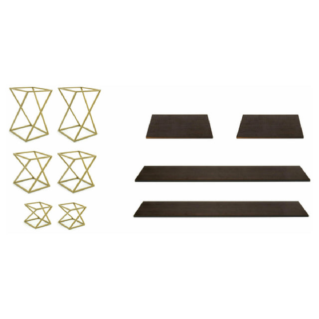 FOH BST034MUM28 Buffet Essentials Twist Mahogany Bamboo On Matte Brass Includes Two BRI005GOI28 Twist Risers Set Of 3 Matte Brass