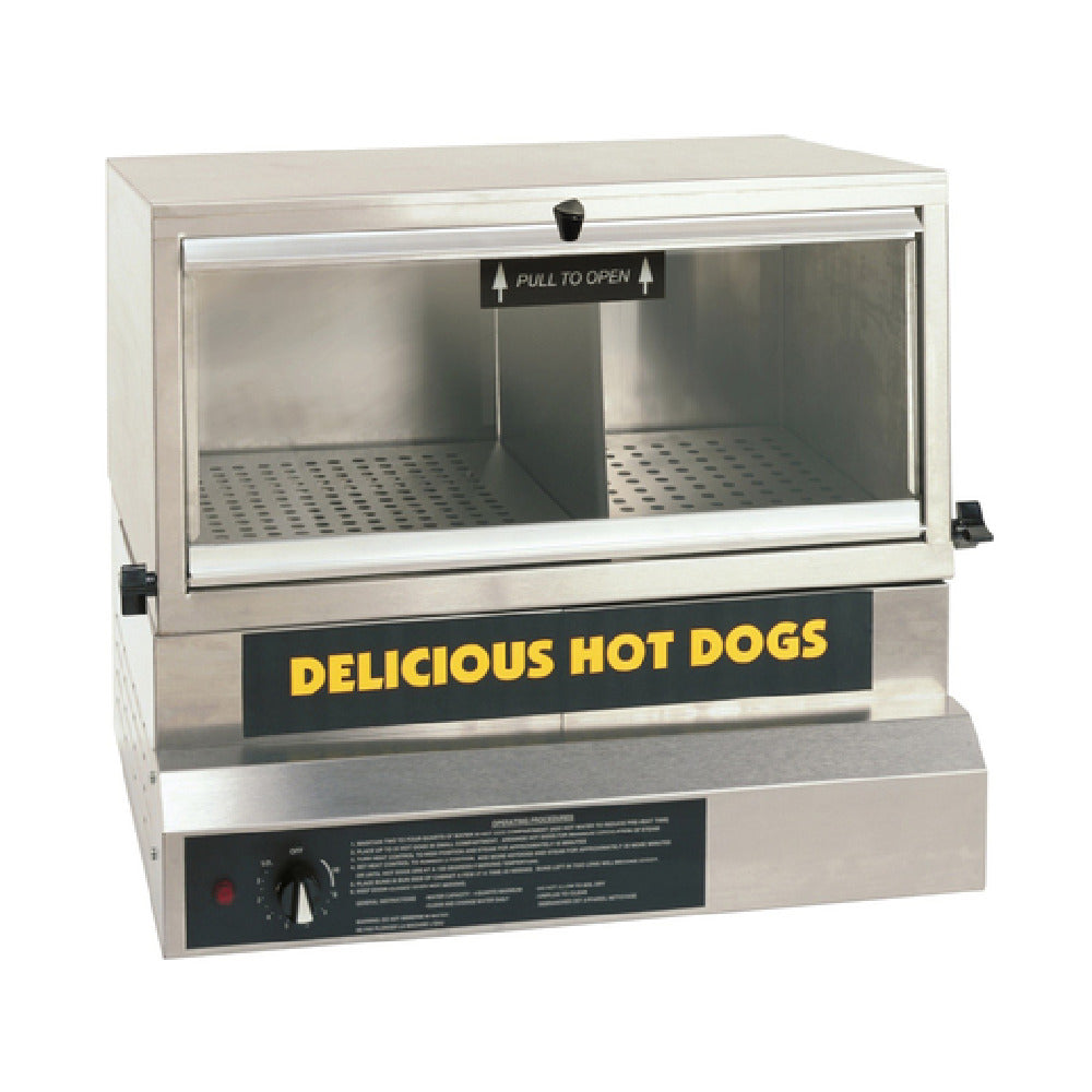 Gold Medal 8151 Large Hot Dog Steamer & Bun Warmer Adjustable Steam Baffles Separate Water Pan & Cooking Chamber