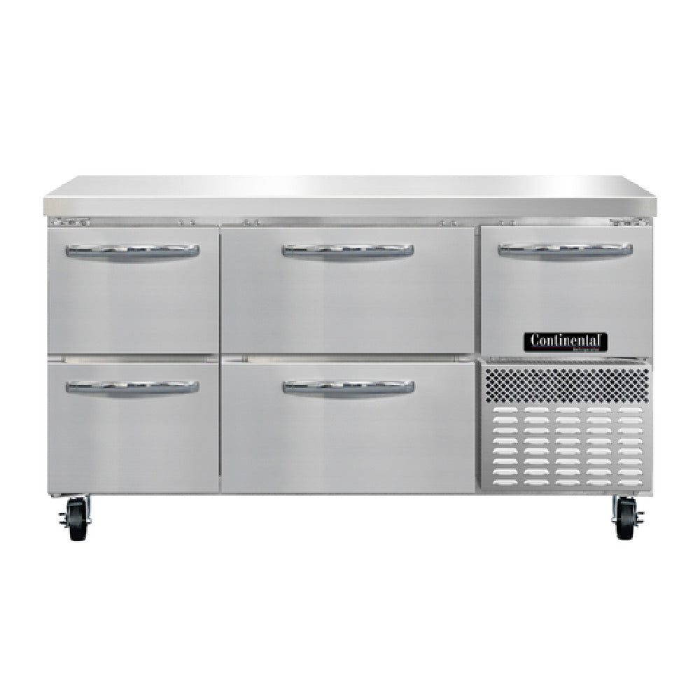 Continental Refrigerator RA60N-D Refrigerated Base Worktop Unit 60"W 300 Series Stainless Steel Flat Work Top