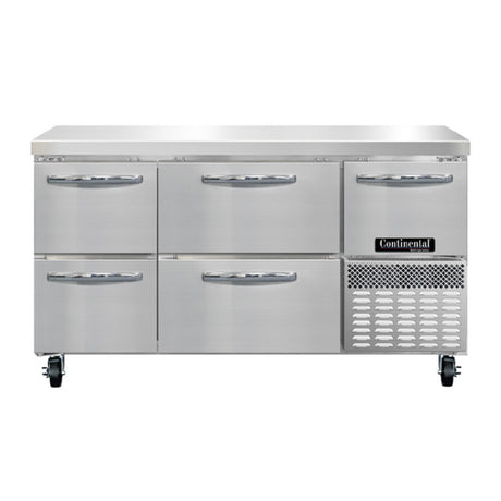 Continental Refrigerator RA60N-D Refrigerated Base Worktop Unit 60"W 300 Series Stainless Steel Flat Work Top