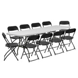 Flash Furniture RB-3096F-10-LEL3-BK-GG Folding Table And Folding Chairs Set 8'W