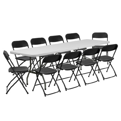 Flash Furniture RB-3096F-10-LEL3-BK-GG Folding Table And Folding Chairs Set 8'W