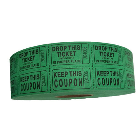 Royal Industries TIC RAF GREEN Ticket-Double Raffle Green (2000) Tickets Per Roll (20 Roll Per Case)