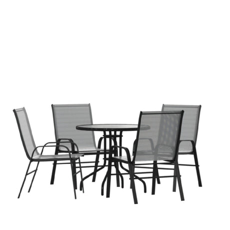 Flash Furniture TLH-0702303C-GY-GG Brazos 5 Piece Outdoor Patio Dining Set 31.5" Round Tempered Glass Patio Table