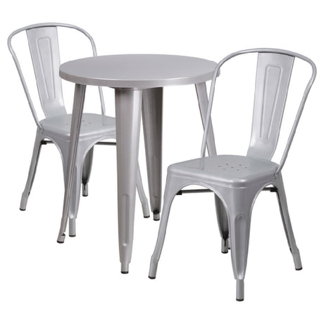 Flash Furniture CH-51080TH-2-18CAFE-SIL-GG Table And Chair Set Includes (1) 24" Dia. X 29"H Table