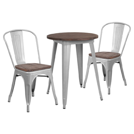 Flash Furniture CH-WD-TBCH-7-GG Table And Chair Set (1) 24" Round Table (2) Stackable Chairs