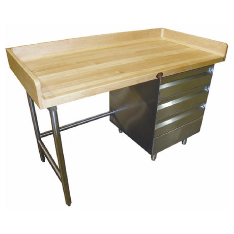 Advance Tabco BGT-367R Bakers Top Work Table 84"W X 36"D 1-3/4" Thick Wood Top With 4" Splash At Rear & Both Sides