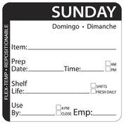 Hubert 30774 - Flex-Temp Food Rotation Label, "Sunday", 2" X 2"