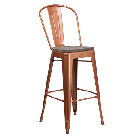 Flash Furniture ET-3534-30-POC-WD-GG Bar Stool 500 Lb. Weight Capacity Curved Back With Vertical Slat