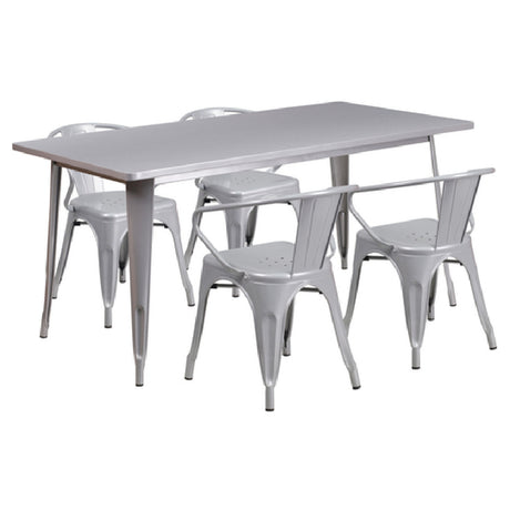 Flash Furniture ET-CT005-4-70-SIL-GG Table And Chair Set Includes (1) 63"W X 31-1/2"D X 29-1/2"H Table